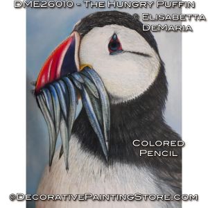 The Hungry Puffin Color Pencil Painting Pattern PDF DOWNLOAD - Elisabetta DeMaria